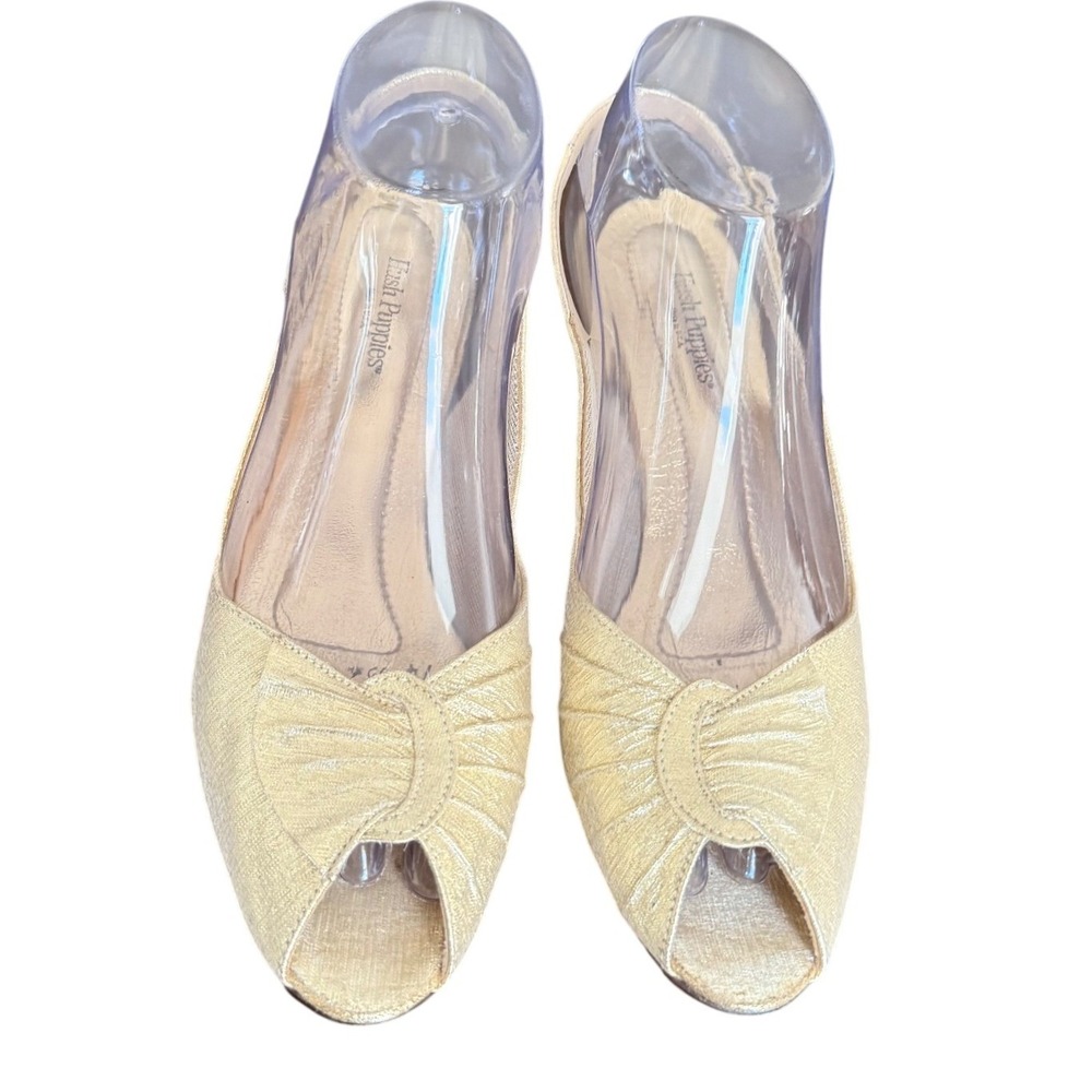 Vintage Hush Puppies Gold Slingback Peep Toe Heels Women's Shoes 8.5 M - Picture 3 of 9